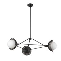 Pendelleuchte Metall Rattan Glas 101,4 cm breit 3x E14