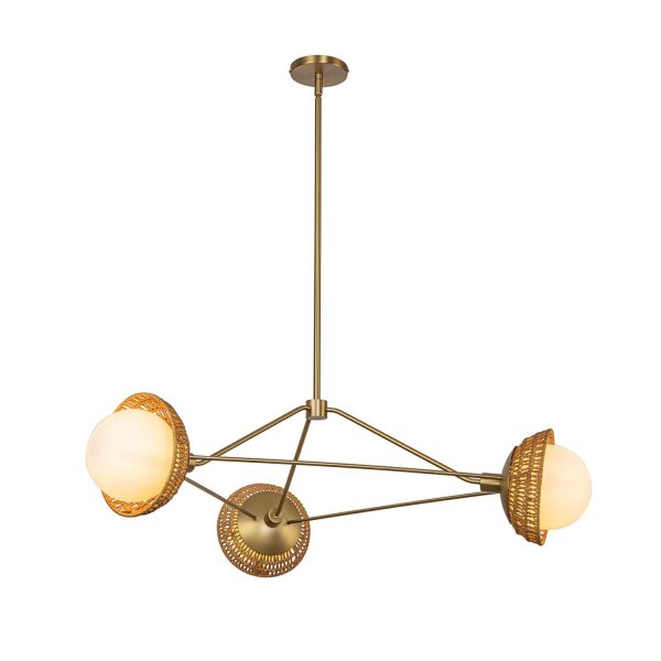 Hängelampe 3-flammig Metall Rattan Glas E14 B:101,4 cm