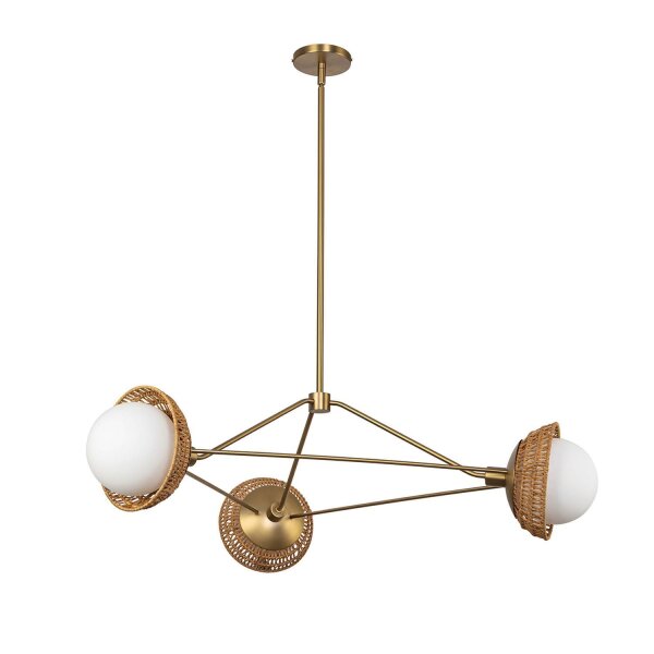 Hängelampe 3-flammig Metall Rattan Glas E14 B:101,4 cm