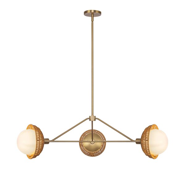 Hängelampe 3-flammig Metall Rattan Glas E14 B:101,4 cm