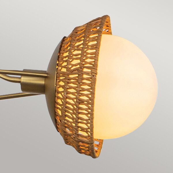 Hängelampe 3-flammig Metall Rattan Glas E14 B:101,4 cm
