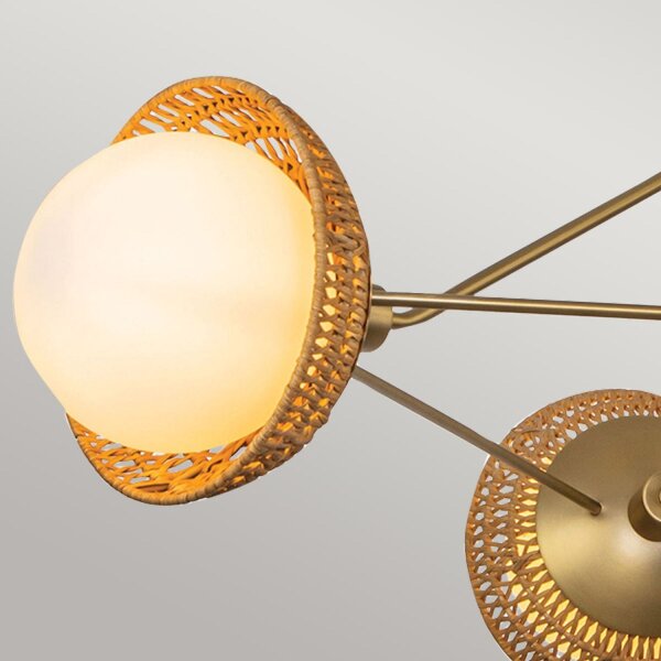 Hängelampe 3-flammig Metall Rattan Glas E14 B:101,4 cm