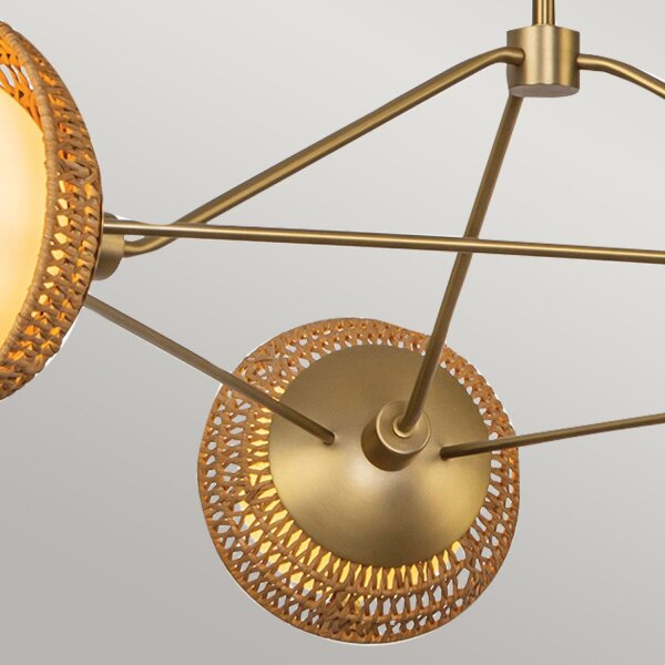 Hängelampe 3-flammig Metall Rattan Glas E14 B:101,4 cm