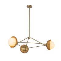 H&auml;ngelampe 3-flammig Metall Rattan Glas E14 B:101,4 cm