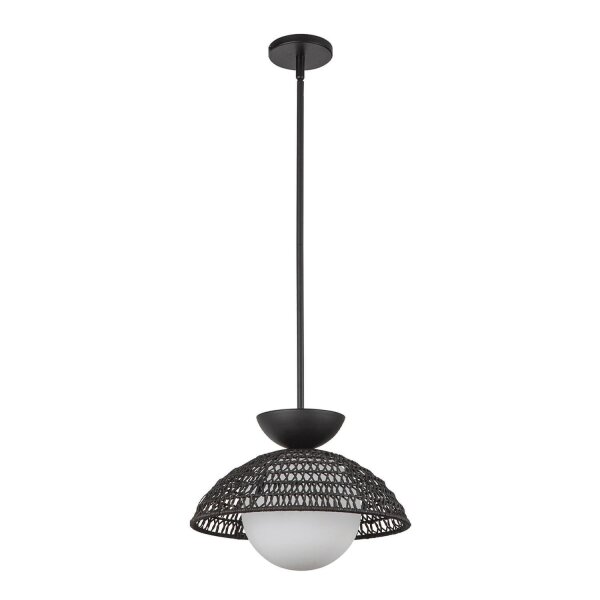 Pendelleuchte Rattan Glas Metall D: 37,5 cm H: max. 147,9 cm