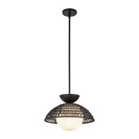 Pendelleuchte Rattan Glas Metall D: 37,5 cm H: max. 147,9 cm