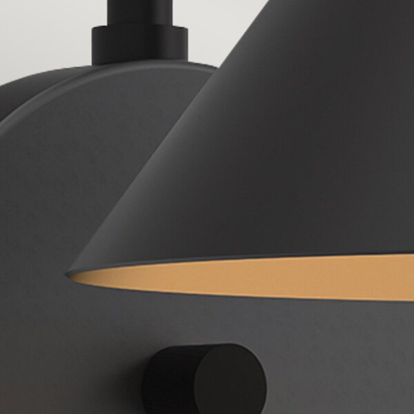 Wandlampe Metall E27 H: 21,3 cm mit Schalter Dimmer Schwarz