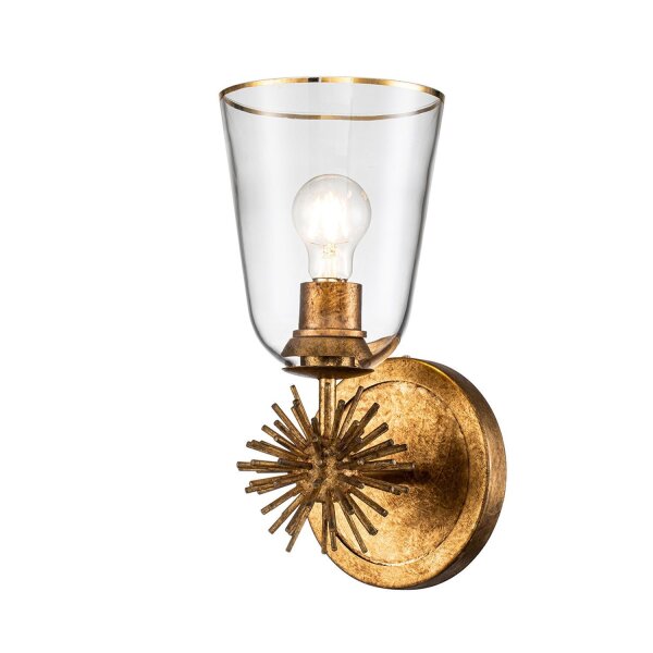 Wandleuchte Metall Glas H: 36,8 cm in Gold Antik E27