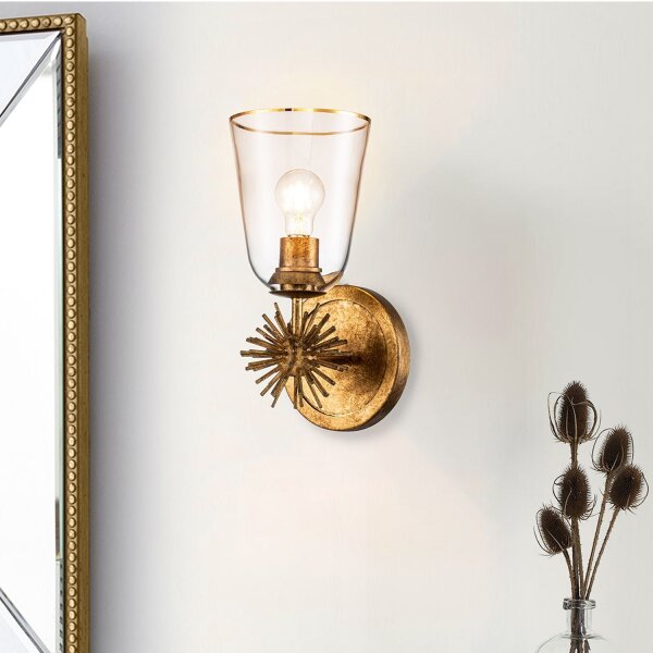 Wandleuchte Metall Glas H: 36,8 cm in Gold Antik E27
