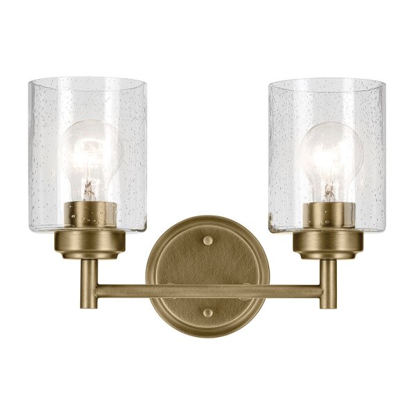 Wandlampe Metall Glas 32,6 cm breit in Messing E27 2-flammig