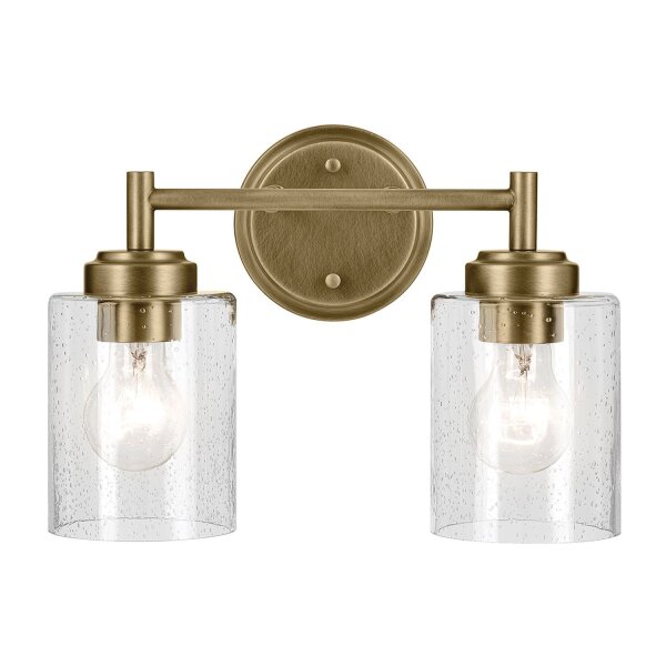 Wandlampe Metall Glas 32,6 cm breit in Messing E27 2-flammig