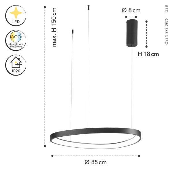 LED Pendelleuchte Alu Schwarz L:65 cm 3000/4000/6500 K
