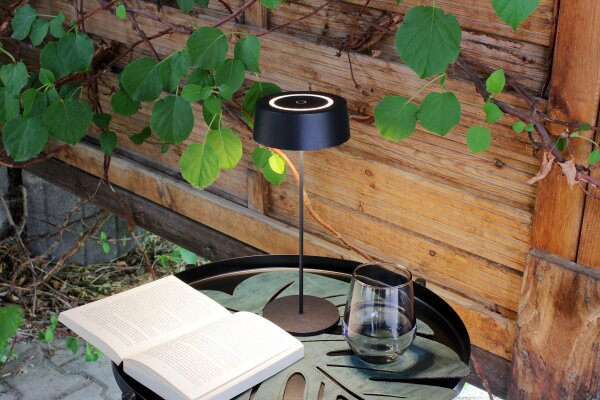 LED Akku Tischlampe Schwarz Touch Dimmer USB IP54 2 W
