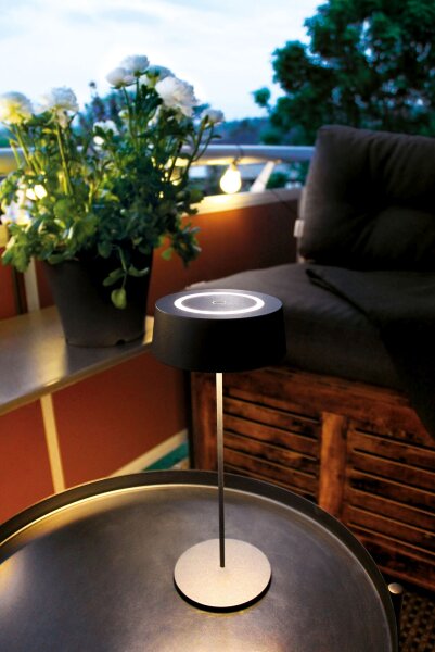 LED Akku Tischlampe Schwarz Touch Dimmer USB IP54 2 W