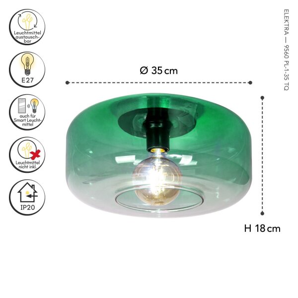Deckenlampe Glas Grün Modern rund Ø35 cm E27 blendarm