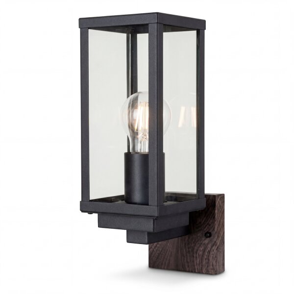 Wandlampe Außen Schwarz Holz Alu E27 IP44 H:32 cm