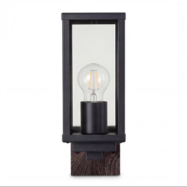 Wandlampe Außen Schwarz Holz Alu E27 IP44 H:32 cm