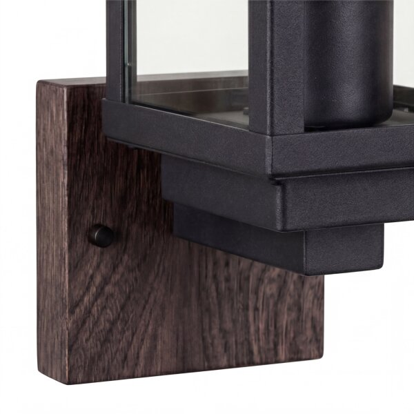 Wandlampe Außen Schwarz Holz Alu E27 IP44 H:32 cm