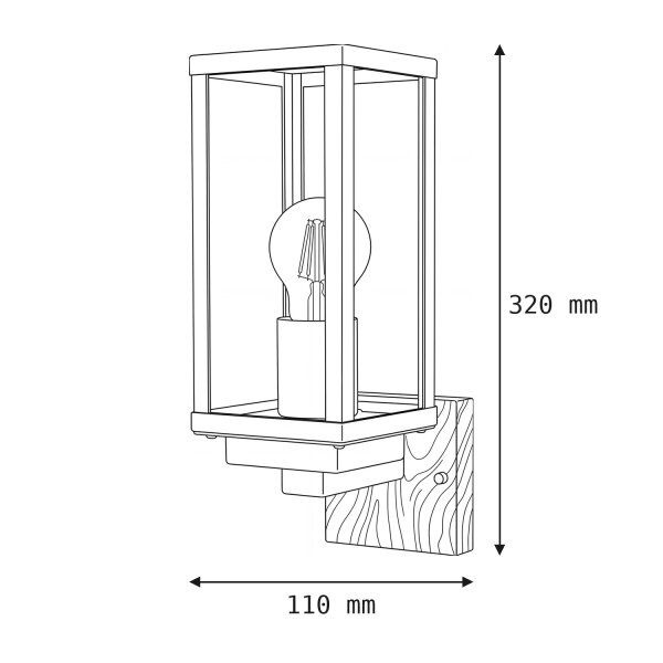 Wandlampe Außen Schwarz Holz Alu E27 IP44 H:32 cm