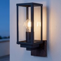 Wandlampe Außen Schwarz Holz Alu E27 IP44 H:32 cm