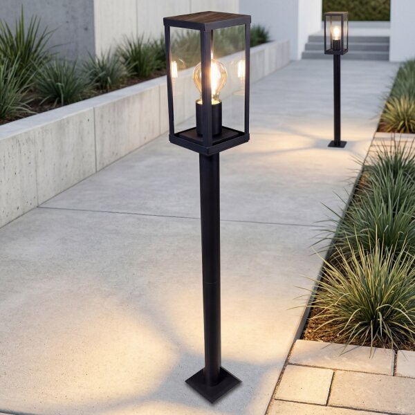 Wegeleuchte Schwarz Aluminium Holz E27 IP44 H:100 cm