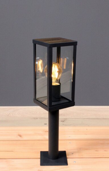 Wegeleuchte Schwarz Aluminium Holz Optik E27 IP44 50 cm