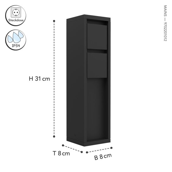 Steckdosensäule Schwarz 31 cm max 3500 W IP54 Aluminium