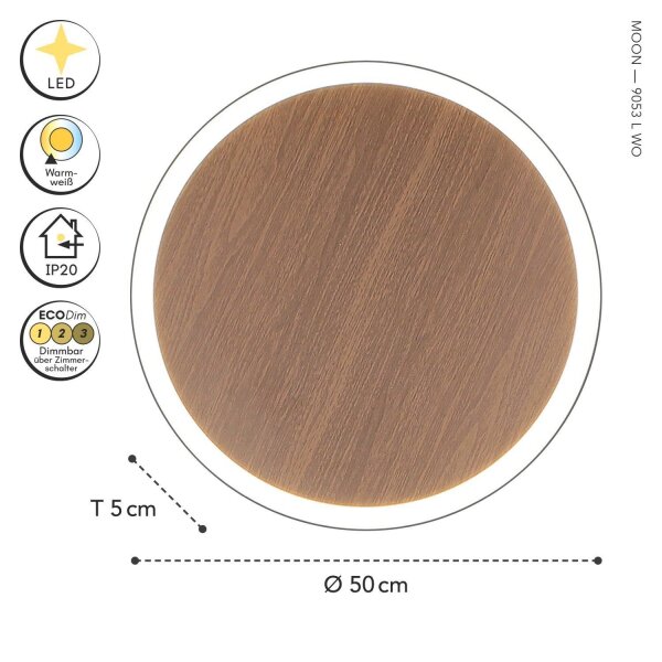 LED Deckenlampe Holz Ø50 cm 3500 K 3 Stufen dimmbar