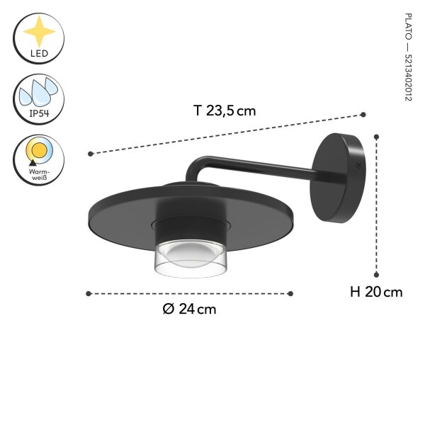 LED Wandlampe außen Aluminium B:24 cm 7 W IP54 Schwarz