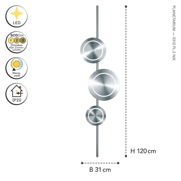LED Wandlampe indirekt dimmbar Nickel 120 cm 18W 3000K