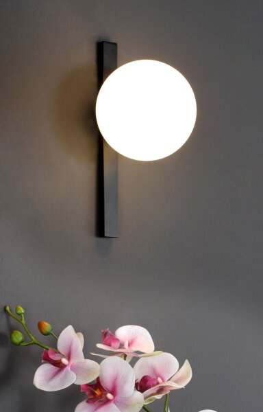 Wandlampe Schwarz Weiß Glaskugel E14 B:14 cm blendarm