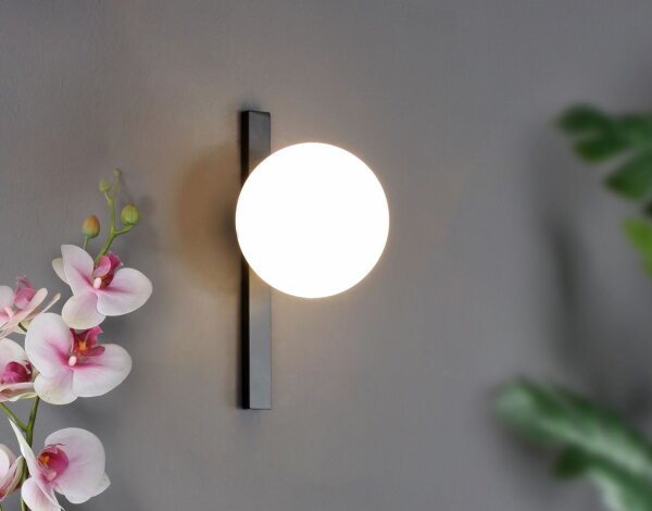 Wandlampe Schwarz Weiß Glaskugel E14 B:14 cm blendarm