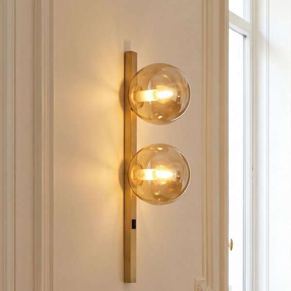 Wandlampe Bernstein Glas Schalter Gold E14 60 cm 2-flmg