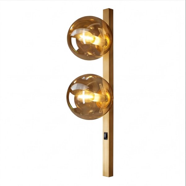 Wandlampe Bernstein Glas Schalter Gold E14 60 cm 2-flmg