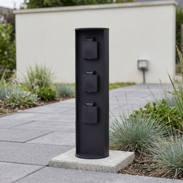 Gartensteckdose IP44 Metall Schwarz 3 fach 3500W 40cm