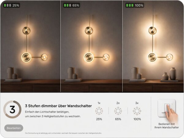 LED Wandleuchte indirekt dimmbar Gold 44 cm 12W 3000K