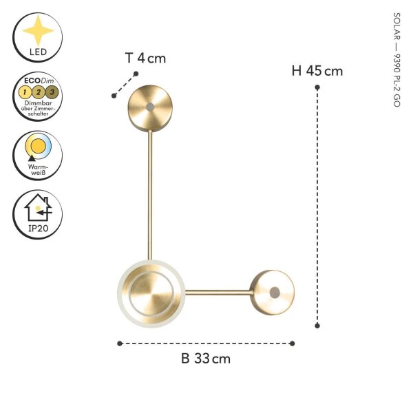 LED Wandleuchte indirekt dimmbar Gold 44 cm 12W 3000K