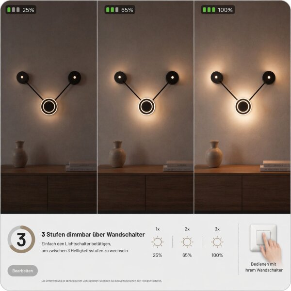 LED Wandleuchte indirekt dimmbar Schwarz B:33 cm 3000K