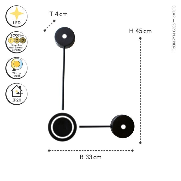 LED Wandleuchte indirekt dimmbar Schwarz B:33 cm 3000K