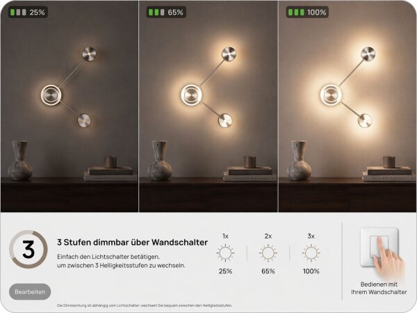 LED Wandlampe indirekt dimmbar in Nickel B:33 cm 3000K