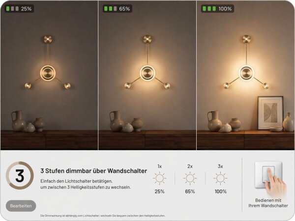LED Wandleuchte indirekt dimmbar Gold 53 cm 18W 3000K