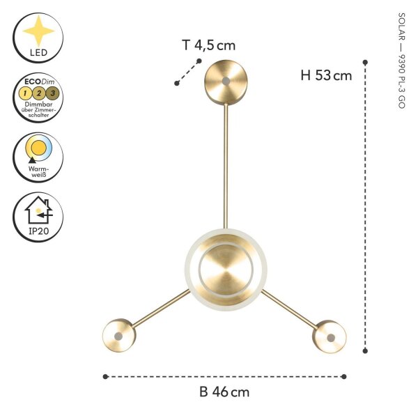 LED Wandleuchte indirekt dimmbar Gold 53 cm 18W 3000K