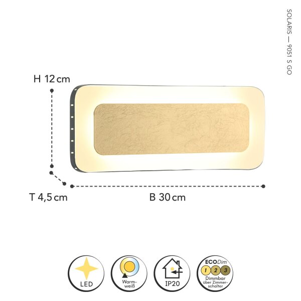 LED Wandlampe Aluminium Gold Schwarz 3000 K B:30 cm