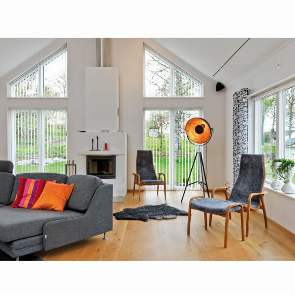 Stehlampe Dreibein in Schwarz Gold E27 160 cm Metall