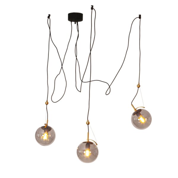 Hängelampe Spider H: max. 200 cm E27 Retro Metall Rauchglas