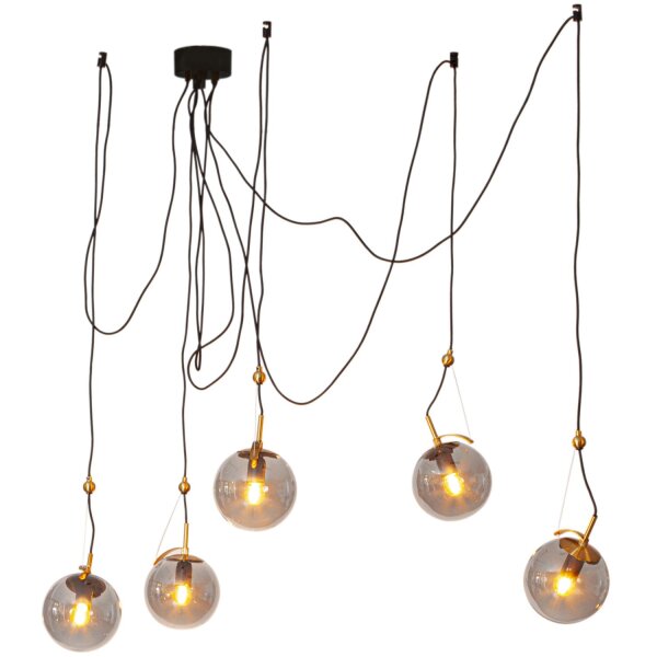 Hängelampe XXL Metall Rauchglas E27 H: max. 200 cm Retro