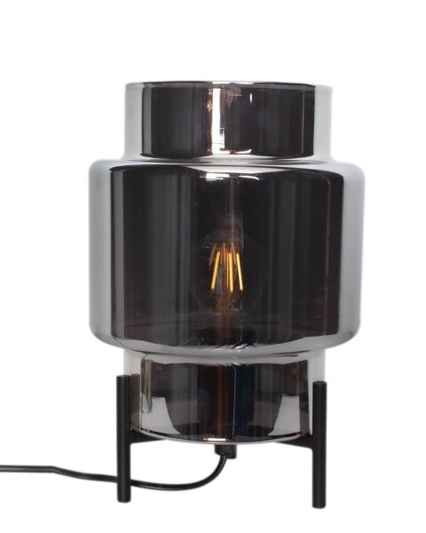 Tischlampe Dreibein 29 cm Metall Rauchglas für E27