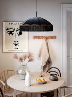Hängelampe Stoffschirm Fransen D: 60 cm Schwarz Gold...