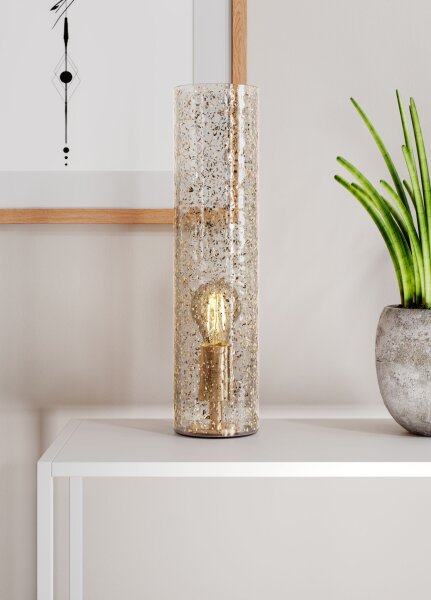 Metall Glas 40 cm hoch in Gold E27 mir Kabelschalter