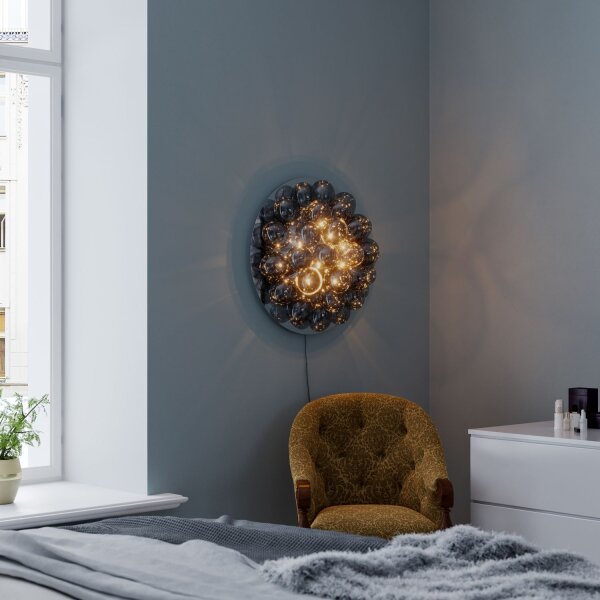 Wandlampe mit Stecker Schalter Rauchglas rund Ø 60 cm groß